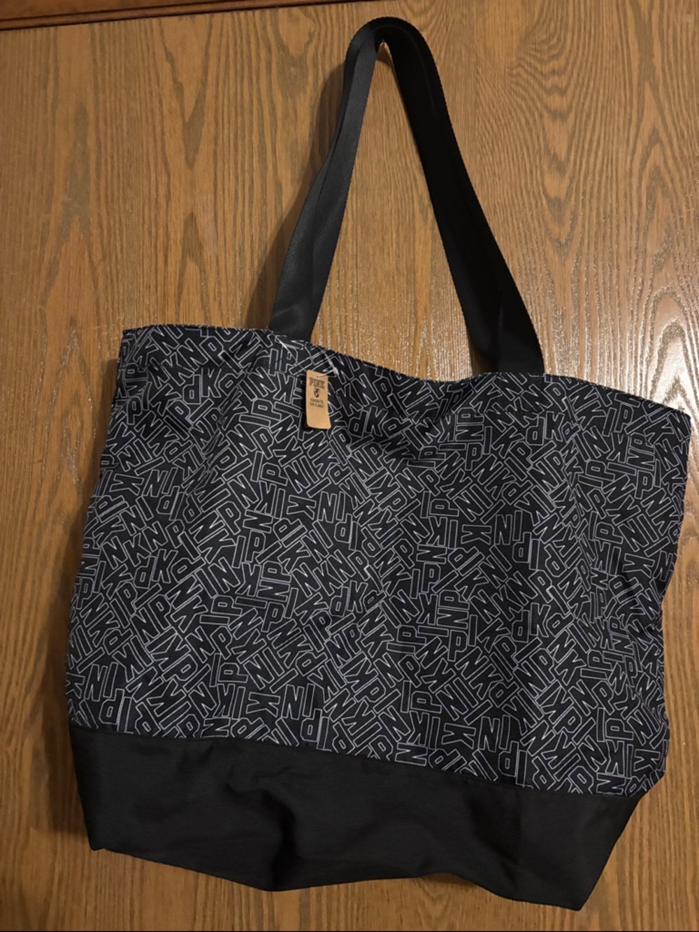 PINK Victoria's Secret Black Tote with White Outline Logo Pattern NWT